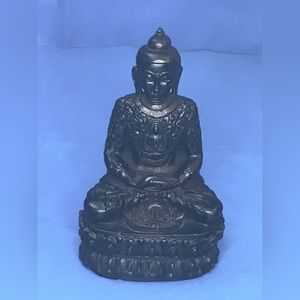 Buddha Statue 5.5" Dark Resin Buddhist Icon Meditating High Detailed